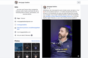 Image of the mortgage Daddies on facebook with a post and their images and other facebook features like main images inspired by their mortgage and loan officer content